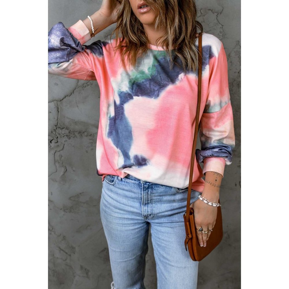 Multicolor Tie-dye Relaxed Knit Long Sleeve Top 2XL (818)